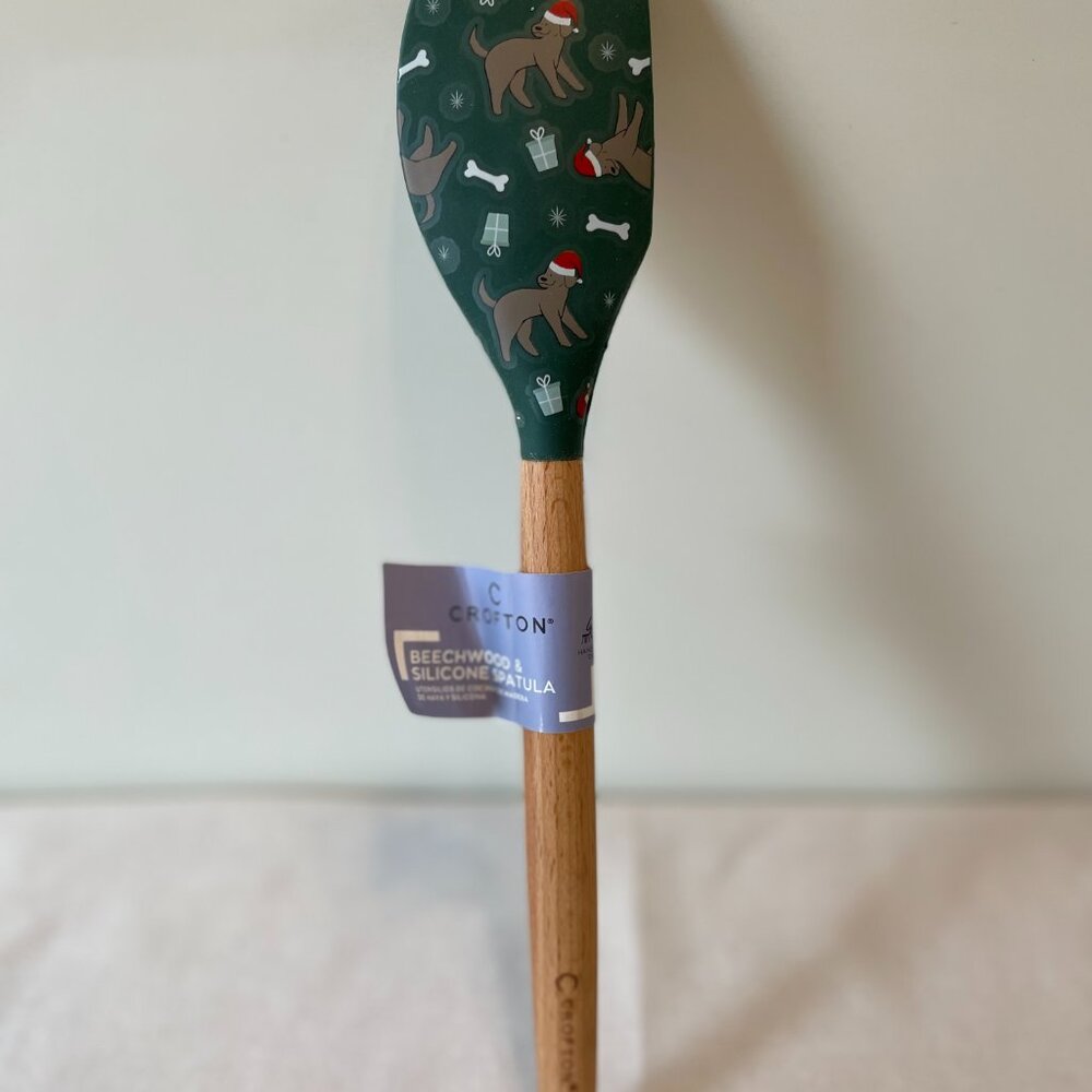 NEW Crofton Beechwood & Silicon Holiday Santa Dog Spatula Farmhouse Kitchen
